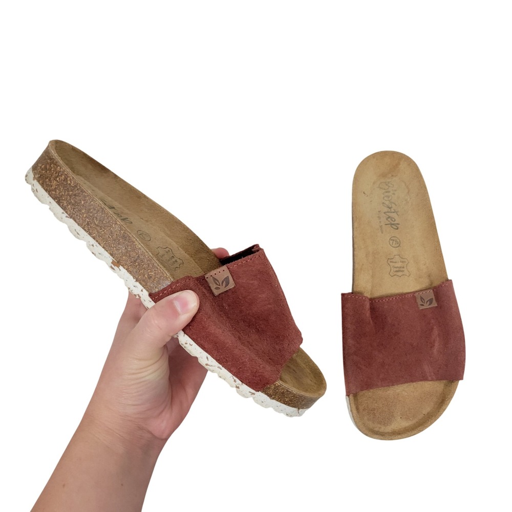 Biostep Genuine Leather Suede Slide Sandals Red Size 7.5